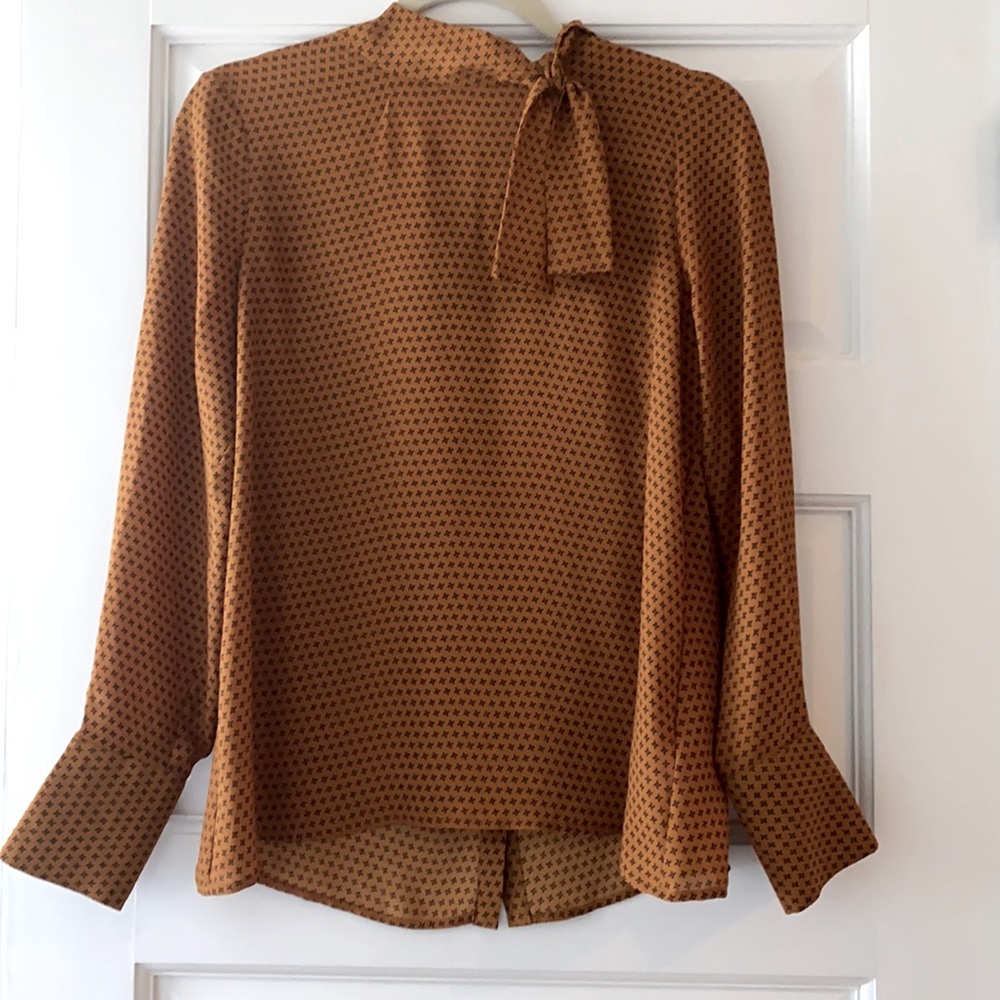 Rust/Navy geometric polyester blouse